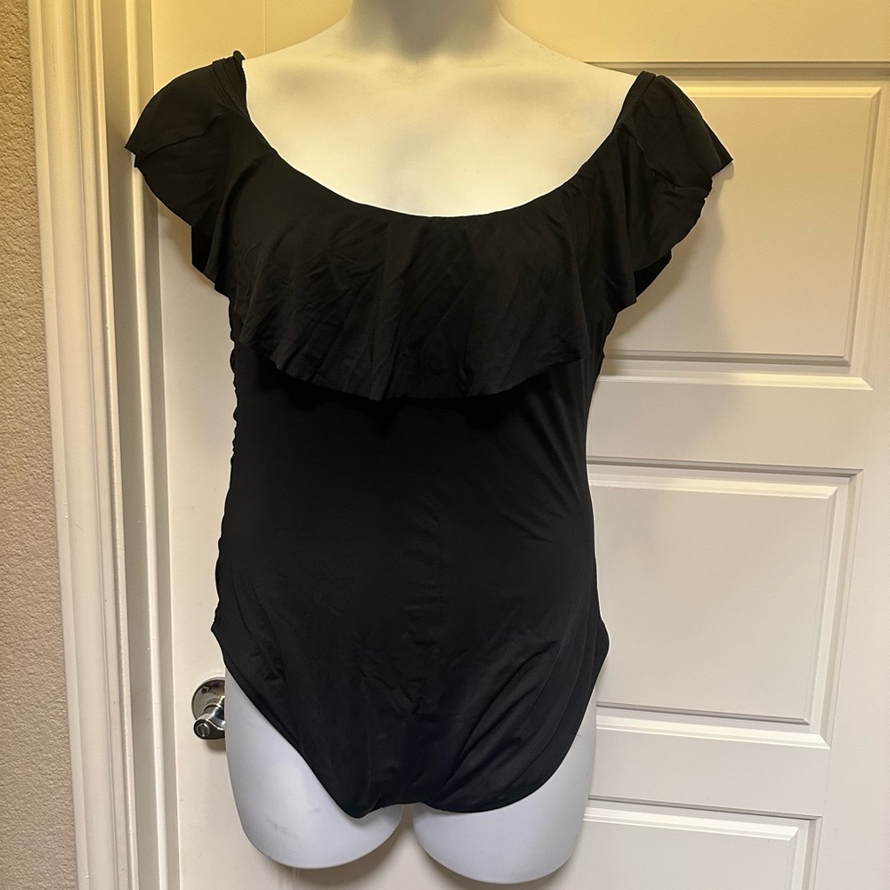 La Blanca Black Ruffle Bodysuit